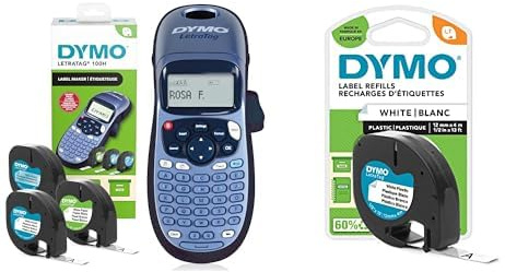 DYMO LetraTag LT-100H Beschriftungsgerät Handgerät & Original LetraTag Etikettenband| schwarz auf weiß 12 mm x 4 m selbstklebendes Kunststoff Schriftband