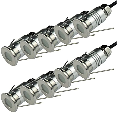 CNBRIGHTER LED Mini In-Ground Well Light-Finger Size,1W 12V DC, 120° Wide Beam Angle, IP67 Waterproof, Recessed Marker Indicator Underground Outdoor Landscape Lighting,Warm White-3000K (10 Pack)
