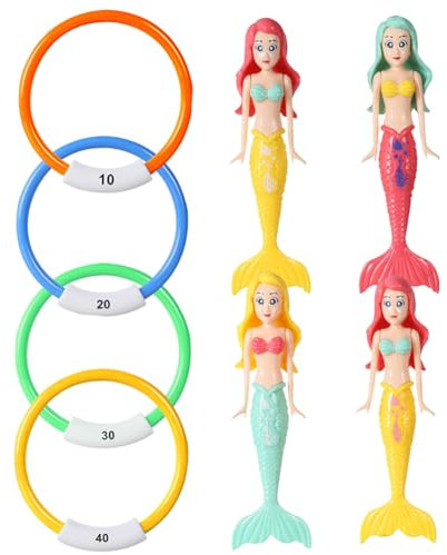 OFKAFEZV Spielset Unterwasser, Kinder Tauchspielzeug Set, 8pcs Pool Spielzeug Mit Tauchmeerjungfrau Spielzeug Tauchringen Für Unterwasserspiel Und Tauchtraining Von Kindern