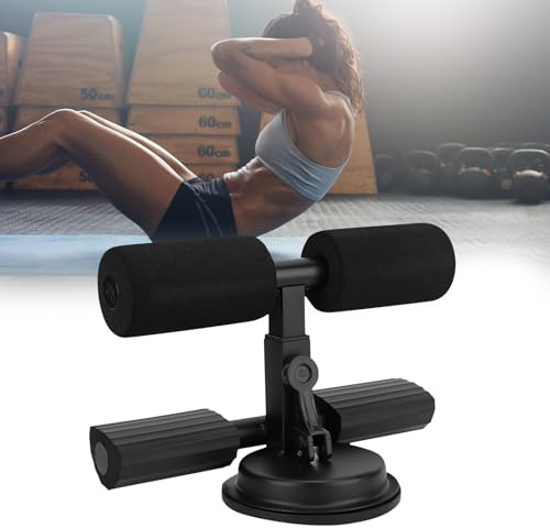 YUNYODA Sit Up Bar Bauchtrainer, Sit Up Assistant Sport Ab Bauchmuskeltrainer Selbstsaugende Sitzstange Höhen Verstellbarer, Sit-Up Stange Hilfen Assistent mit Saugnäpfen für Hause Büro (Schwarz B)