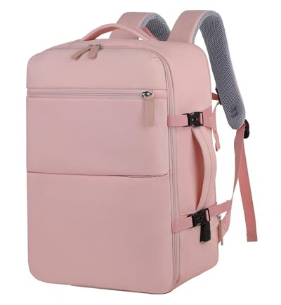 awoawo 45L Large Travel Backpack, Men Women Suitcase Backpack, Waterproof Travel Bag for 17 Inch Laptop, Travel Backpack for Business Trip, Hiking, Weekend, Pink