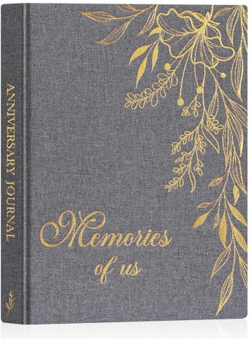 Lanpn Wedding Anniversary Journal Book - Linen First Year to 70th Wedding Scrapbook Notebook Memory Book Photo Album for Couples - Newlywed Marriage Journal Bridal Shower Gifts (Grey, 190 Pages)