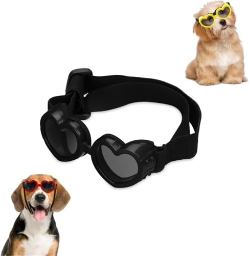 Qoobom Hundebrille in Herzform, windabweisend, UV-Schutz, kleine Hundesonnenbrille für Outdoor-Reiten und Spazierengehen (schwarz)