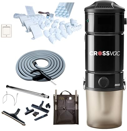 crossvac Zentralstaubsauger Set Medium mit B600, Schlauch-Set und 3 Saugdosen (15,2 m)