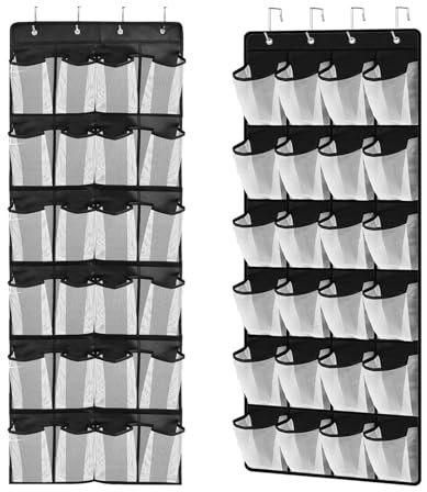 DingGreat Hängende Schuhgestell, 48 Taschen Hängen Aufbewahrungsablagerung für Schlafzimmer Wohnzimmer Badezimmer, Organizer über der tür für Schuhe, Wandmontierter Ordnungshüter (2PCS)