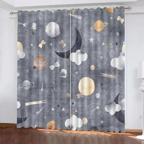 Generisch Graue und Weiße Sterne Verdunklungsvorhänge Kinderzimmer Mädchen Jungen,Gardinen Vorhang Blickdicht mit Ösen,Kinder Vorhang Verdunkelung 2Er Set Für Schlafzimmer Wohnzimmer,120X140Cm,A2