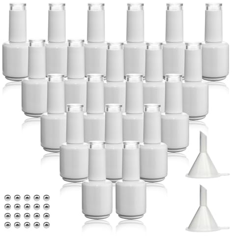 Empty Gel Nail Polish Bottles with Brush, 15ML Empty Nail Polish Bottles with Transparent Top,Opaque Round Refillable Fingernail Polish Bottles UV Safe with Mixing Balls & Funnels, Pack of 20 (White)