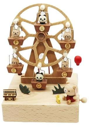 QNINE Spieluhr aus Buchenholz Spieldose Musikbox, Holzspielzeug Geschenk für Geburtstag Valentinstag Weihnachten (Riesenrad Weihnachtslied)