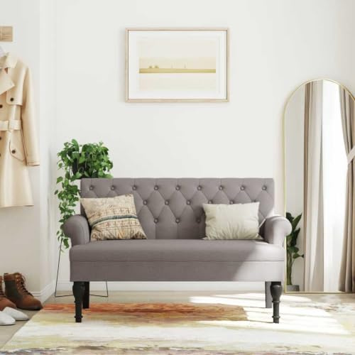 Myheimly Sitzbank mit Rückenlehne Taupe 120x62x75,5 cm Stoff, Bank Polsterbank mit Rückenlehne Armlehnen, Bettbank mit Holzbeinen, Flurbank Ottomane für Wohnzimmer Büro, Modern