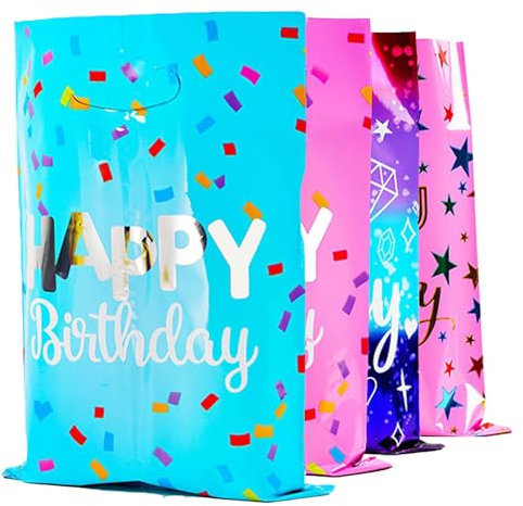 Jidyllic 40 sacchetti per feste di compleanno per ragazze e ragazzi, sacchetti per bomboniere di compleanno per bambini, piccoli sacchetti per caramelle con manico, graziosi sacchetti regalo in