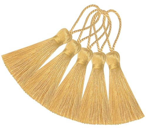 20 Stück 10.9cm Seidige Quasten Anhänger Handgefertigte Basteln-Hellgold | Weiche Quasten für Lesezeichen Zubehör,DIY Projekte,Ohrring Schmuck,Geschenk,Schlüsselanhänger,Vorhang und Tasche Dekoration