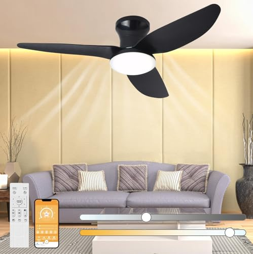 ANKBOY Silencieux Ventilateur de Plafond avec Télécommande Moderne Réversible entilateur Plafond avec Moteur DC 6 Vitesse, Réglable Luminaires Contrôle de l'application, Noir