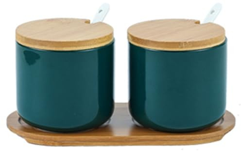 2 Piezas Azucarero y Salero, Saleros de Cocina Modernos, Salero, Tarro de Condimentos de Cocina de Cerámica para Sal, Azúcar, Pimienta, Especias, Ajo en Polvo, Cebolla en Polvo (250 ML - Verde)