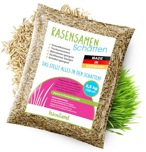 halmland® Rasensamen Grassamen Rasen Schattenrasen Samen schnellkeimend 2,5kg für 100m² | Premiumrasen für Schattenbereiche | trockenresistent | made in Germany