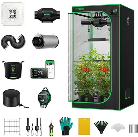 VIVOSUN GIY Grow Tent Complete Set 80 x 80 x 160 cm 150 W Full Spectrum Grow Lamp with Automatic Ventilation and Circulation Smart Grow Tent Kit with GrowHub E42A Controller