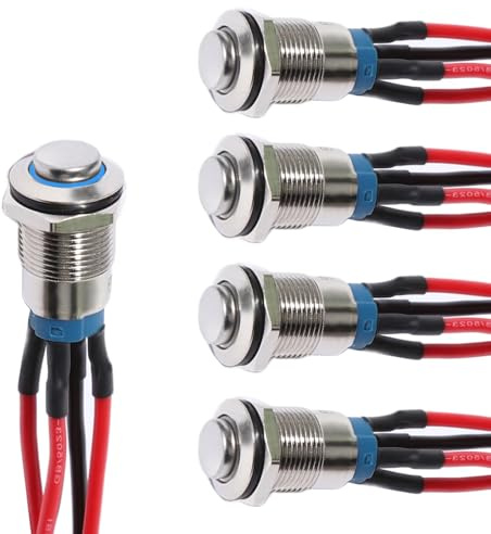 Shengbowi 12 mm tryckknappsbrytare rostfritt stål självlåsande LED vattentät med förkopplat fodral för båtar bilar lastbilar 5 stycken