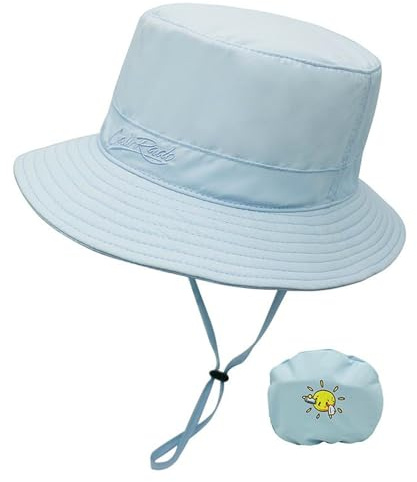 NLAND Bob barnsolhatt justerbar UV-skydd strandhatt sommarmössa baby bred kant för utomhus hinkhattar 3–8 år, Himmelsblå, Ett Storlek