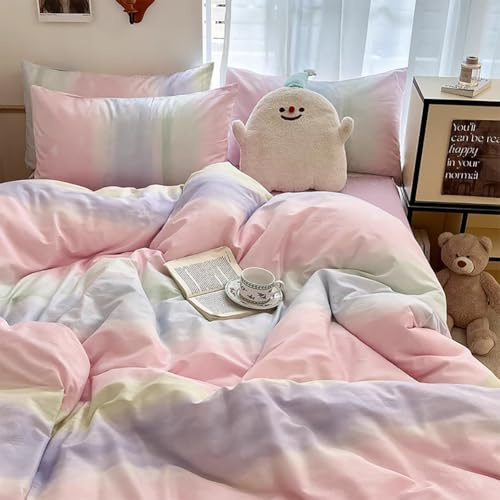 AShanlan Bettwäsche Regenbogen 135x200 Rosa Mädchen Kinder Bettwäsche-Sets | Bettbezug 135x200 mit Kissenbezug 80x80 cm, Bunte, ÖkoTex Wendebettwäsche Set, Microfaser, Reißverschluss