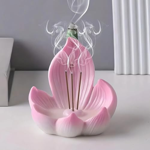 Lotus Räucherstäbchen Halter, Räucherstäbchenhalter in Lotusform, Lotus Räucherstäbchenhalter aus Kunstharz, Lotusform Weihrauchbrenner für Yoga, Meditation und Heimdekoration (Rosa)
