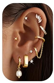 Adramata Örhängen dam rostfritt stål dinglande örhängen kedja guldörhängen silver örhängen spikar tragus helix piercing örhängen dam guld silver 8 par, Rostfritt stål