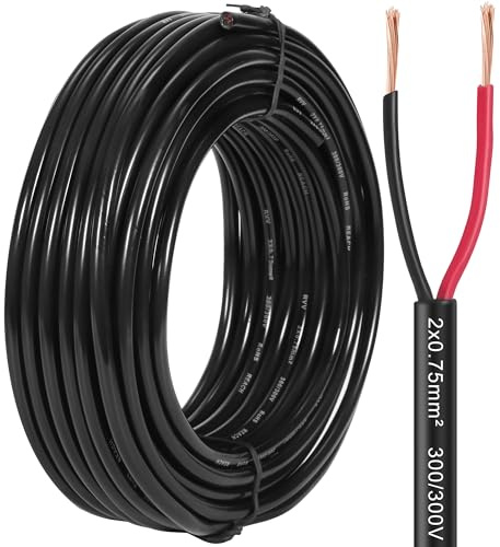 SPARKMOTO Cable de 2 Hilos para Remolque 10M, Cable Redondo de 2 núcleos para Pilotos Remolque,Cable Luces Remolque 2 Polos 12V 24V 48V 80V,Cable eléctrico para vehículo 2 x 0,75 mm²