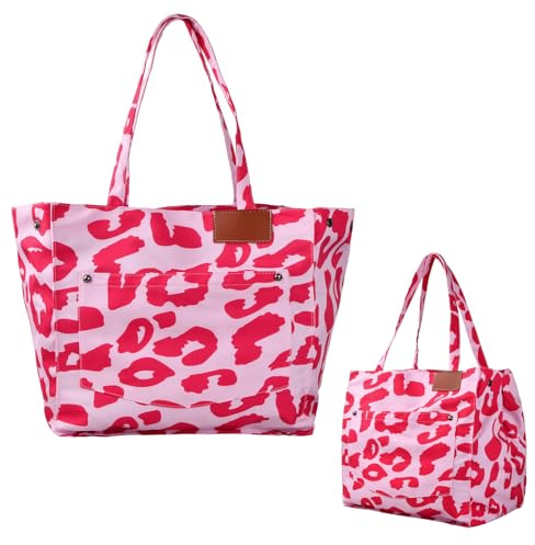 Borsa da Spiaggia Leopardato XL, Borsa da Mare Donna Impermeabile Anti-sabbia, Borsa Tote di Grande Capacità, Tote di Spalla Casual da Donna Borsa Shopper, Borsa Tracolla per Viaggio/Shopping (Rosa)