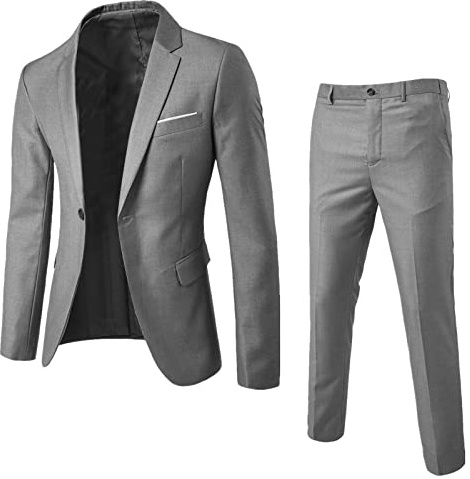 Generisch Tuta da uomo, slim in 2 pezzi, per affari, matrimoni, feste, gilet e pantaloni, cappotto, giacche nere da uomo corte, grigio., 6XL