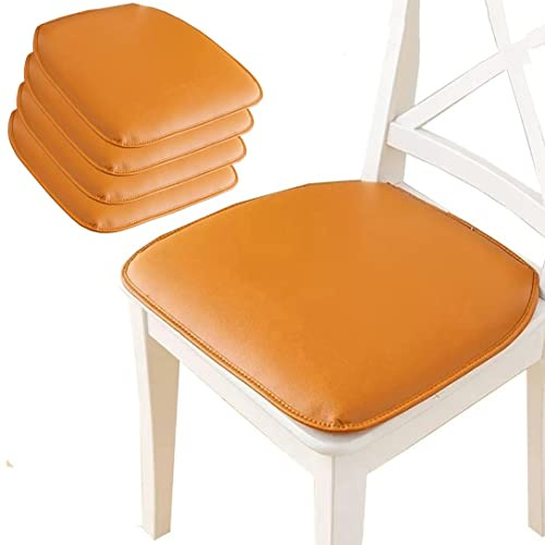 Orange Upholstered Dining Chair Cushion with Ties, NonSlip Kitchen Seat Pad, 43 x 40 cm, Durable Faux Leather, Ideal for Home Dining Room Decor