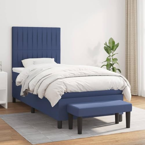 Homgoday Boxspringbett Blau | Einzeltaschenfederkernmatratze | 203x80x118/128 cm | Sitzbank & Bettbank Model3136715