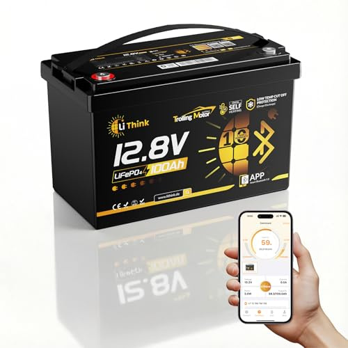 LiFePO4 12V 100Ah Lithium Batterie 12V BMS für Trolling Motor, Boot, Marine | Bluetooth, IP67, LTP & Selbstheizung, 1280Wh, bis zu 15.000 Zyklen, CB IEC 62619 für Elektro Außenborder, Bootsmotor Elektro