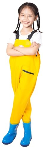 Fishing Waders for Kids Boys Girls Hunting Chest Waders with Boots Waterproof Breathable Youth Pants with Pocket Water Proof Hunt & Fishing Wader with Boots Yellow