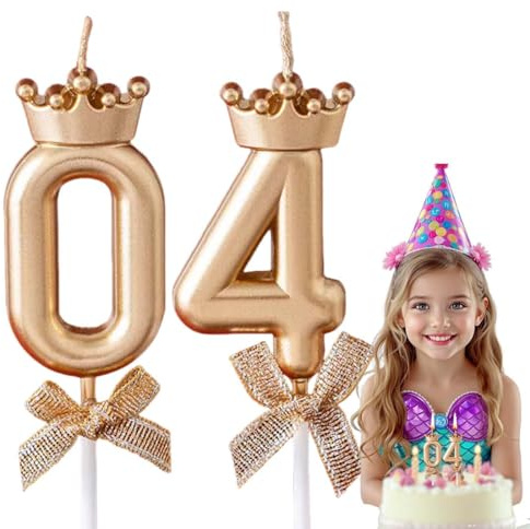 Candeline Compleanno numerate, Candela Compleanno Con Fiocco Corona Color Oro Champagne, Compleanno Particolari Numeri 40 per Festa Donna Compleanno Nozze Anniversario Celebrazione Forniture