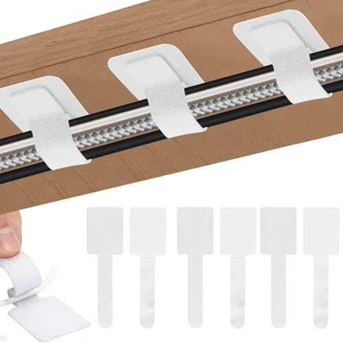 Solivive 100 PCS Under Desk Cable Management, Self-Adhesive Reusable Cable Ties Clips Straps, Desk Cable Tidy Wire Organizer for TV Data Cables, Headphones Electronic Wires（White, Small）