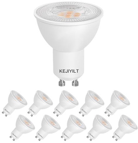 KEJIYILT Confezione da 10 lampadine LED GU10, 7W equivalenti a una lampada alogena da 65W, 650LM, fascio largo 40°, faretto MR16, dimmerabile, per faretti da incasso, luci di pista, downlig (6000K)