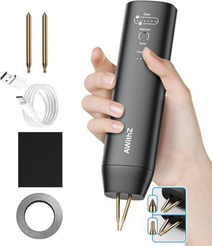 AWithZ Battery Spot Welder H1-D, 11 Gear Adjustable Double-Ended Replaceable Pen Tip Spot Welder, Automatic and Manual Modes, Welding Plated Nickel Sheets for DIY 18650 Battery