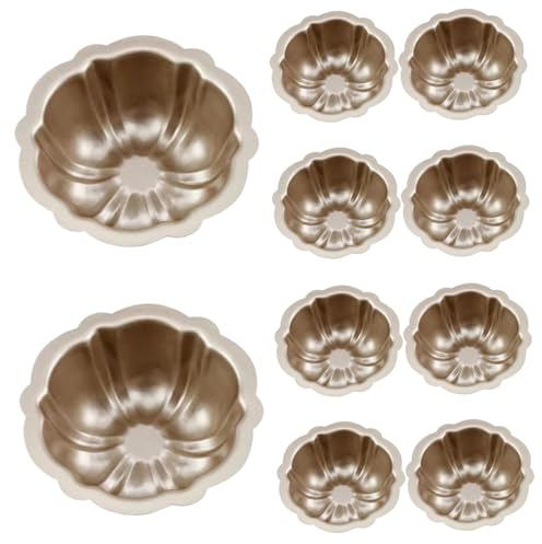 10 Pcs Fluted Cake Pan 4 Inch Nonstick Mini Cake Pan Small Carbon Steel Cup Pans for Baking Easy Demold Pumpkin for Cupcakes Brownies Fluted, Mini Pans, 4 Inch