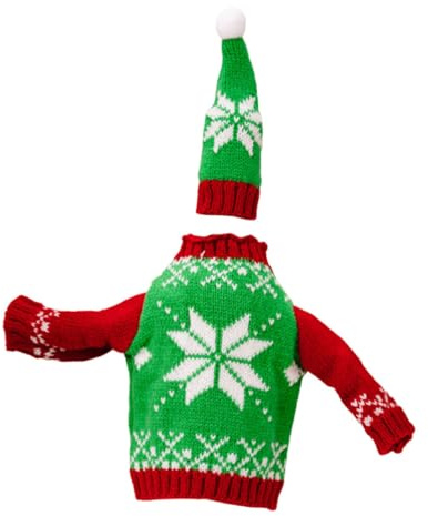 ULTECHNOVO Housse de Bouteille de Vin de Noël Tricotée Réutilisable Pull et Chapeau Vert à Motif Flocon Décoration Festive pour Table de Fête Accessoires de Noël pour Restaurant 1 Pièce