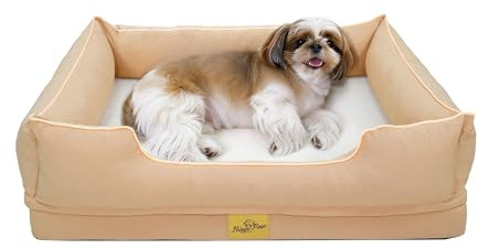 BingoPaw Orthopädisches Hundebett Kleine Hunde, Hundesofa abnehmbar 77x63cm | waschbar Hundekorb mit dickem flachem Schaumstoff, Hundecouch mit hohem Rand, wasserdicht rutschfest, beige