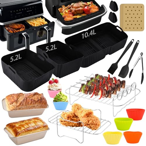 JOTOL Molde Silicona Freidora de Aire,Accesorios Freidora Sin Aceite,Moldes Silicona Air Fryer,Accesorios para Freidora de Aire Ninja Foodi Af500eu,incluye Molde,Guantes,Brocha,etc.