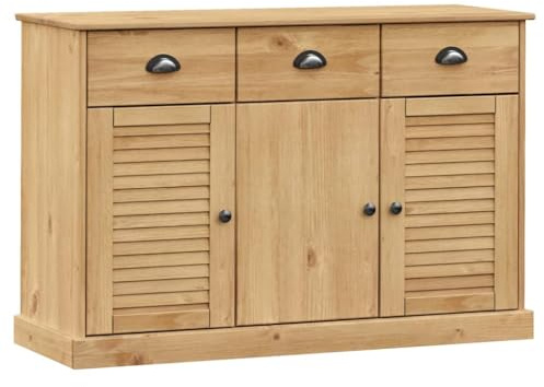 Mhdvray Credenza VIGO 113 x 40 x 75 cm, in legno di pino massiccio, con cassetti e persiane, porta salvaspazio, per corridoio, soggiorno, camera da letto