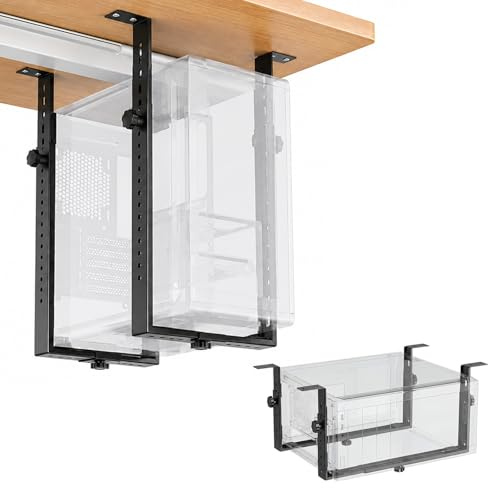 Rierousy PC-halterung unter schreibtisch, PC untertisch halter Verstellbarer 50cm bis zu 35 kg Tragfähigkeit Flexibel，untertisch pc-halterung für computer gehäuse