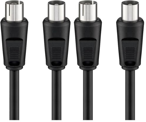 goobay 11720 Cavetto Coassiale Antenna Coax 9.5 mm (70 dB), Schermatura Doppia, Nero, 1.5 m Lunghezza del Cavo (Confezione da 2)