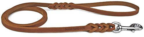Fettlederleine geflochten 1m, 1,35m, 2,20m mit Handschlaufe Lederleine (1m x 8mm Cognac Chrom)