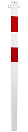 ROBUSTO Kettenpfosten, rot/weiß, einbetonieren, Stahl, 7x7 cm, 140 cm, Art.-Nr. 71110 | Absperrpfosten | Rammschutzpoller | Sperrpfosten