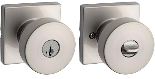 Kwikset 740PSKSQT-15S Pismo - Juego de pomos para puerta de entrada con llave y llave cuadrada, color rosa