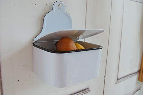 windschief-living Landhaus Wandschale, Wandkorb mit Deckel, Frieda in Emaille Optik, Shabby chic
