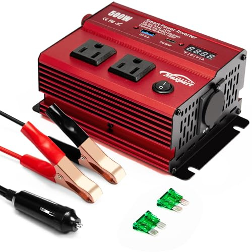 500W Power Inverter, Car/Light Truck 12V DC to 110V AC Converter USB and 3.0A USB and Type-C Ports Car Charger Inverter with Cigarette Lighter Ports for Smartphones Laptops Tablets