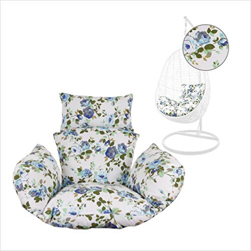 Kideo® Sitzkissen für Hängesessel, Swing Chair Kissen, Ersatzkissen, Wechselkissen, waschbar, 2-teilig, blau-weiß, Blumen (Nest, 1078 icerose)