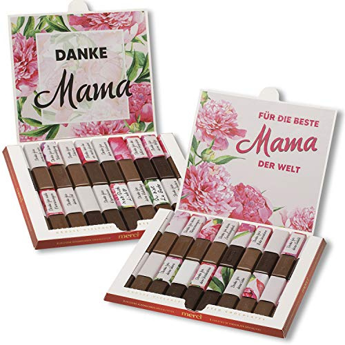 younikat Aufkleber-Set Beste Mama für Merci Schokolade - dv941 | kreative Geschenk-Idee Muttertag Geburtstag Dankeschön, inkl. blanko Aufkleber, selbstklebend, individuell, ohne Schokolade