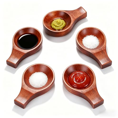 Cyrank Platos para salsa, cuenco de madera, plato de especias, cuenco de sushi y soja, plato para servir platos, soporte para bolsitas de té pequeño, juego de 5